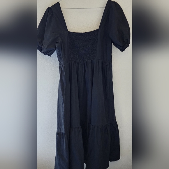 ASTR the Label Black Cotton Poplin Tiered Puff Short Sleeve Midi Dress Size XL - Picture 2 of 12
